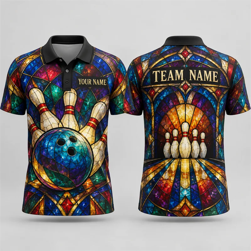 Short Sleeve Bowling Shirt Retro - قميص بولو مخصص للبولينج مع طباعة