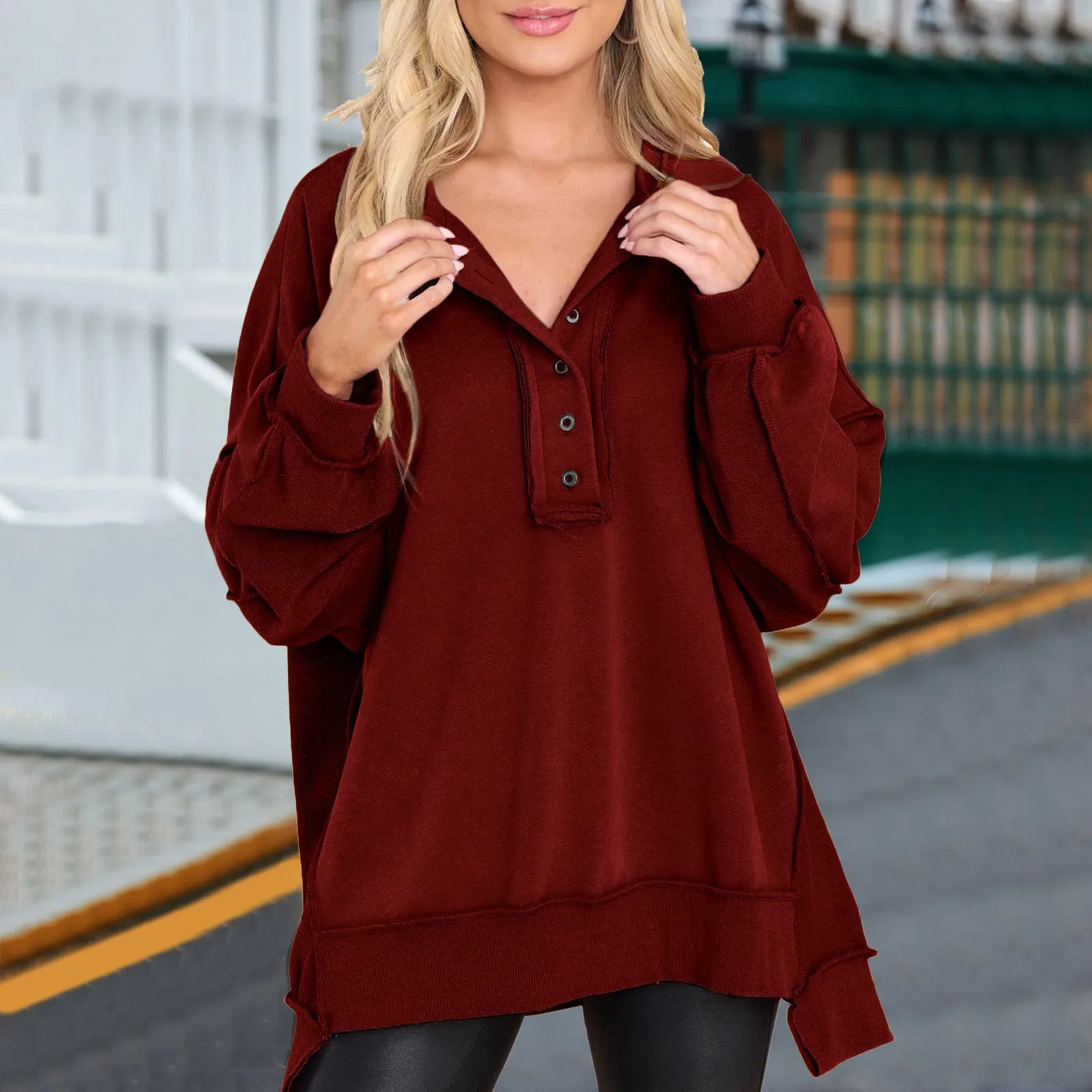 

Women's Oversized Sweatshirt Casual Long Sleeve Button Neck Pullover Tops Outfits Outwear Autumn Winter Plus Size Sweater ﻿