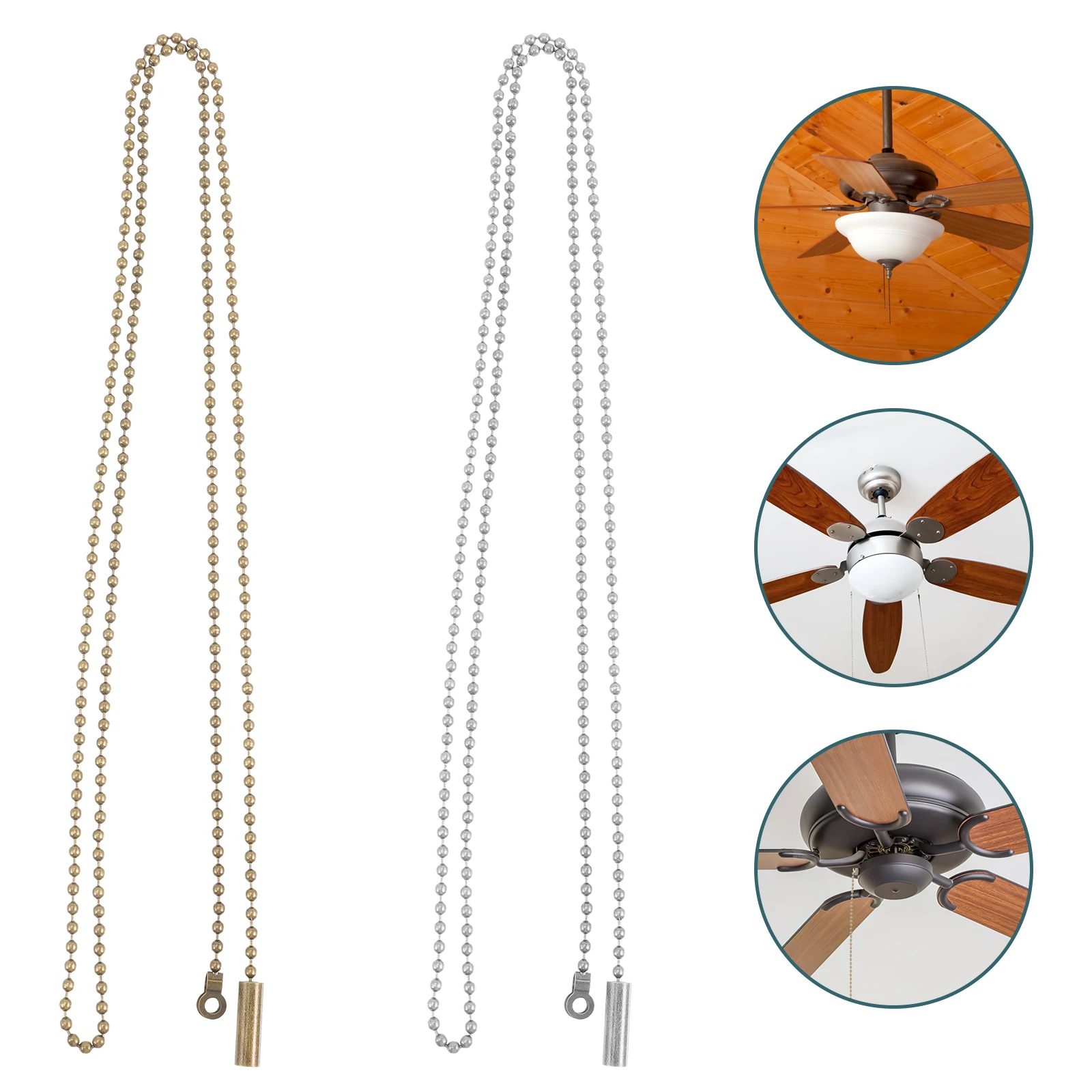 

2pcs Metal Pull Chain Extension for Ceiling Fans Vintage Style Home Accessories Smooth Surface Easy Installation