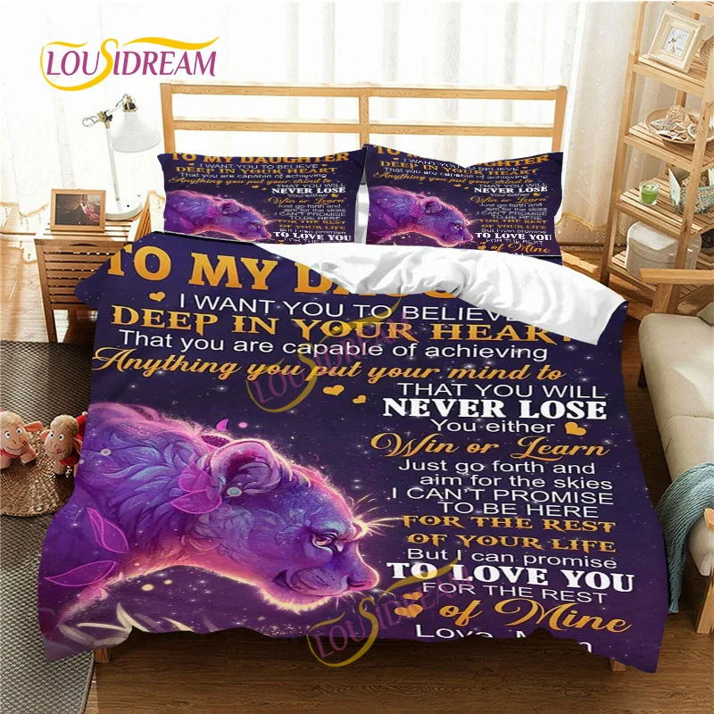 To My Daughter Mom Loves You Three-Piece Duvet Cover Pillowcase Personality bedroom Decor Soft Sheet Gift Special Custom Design