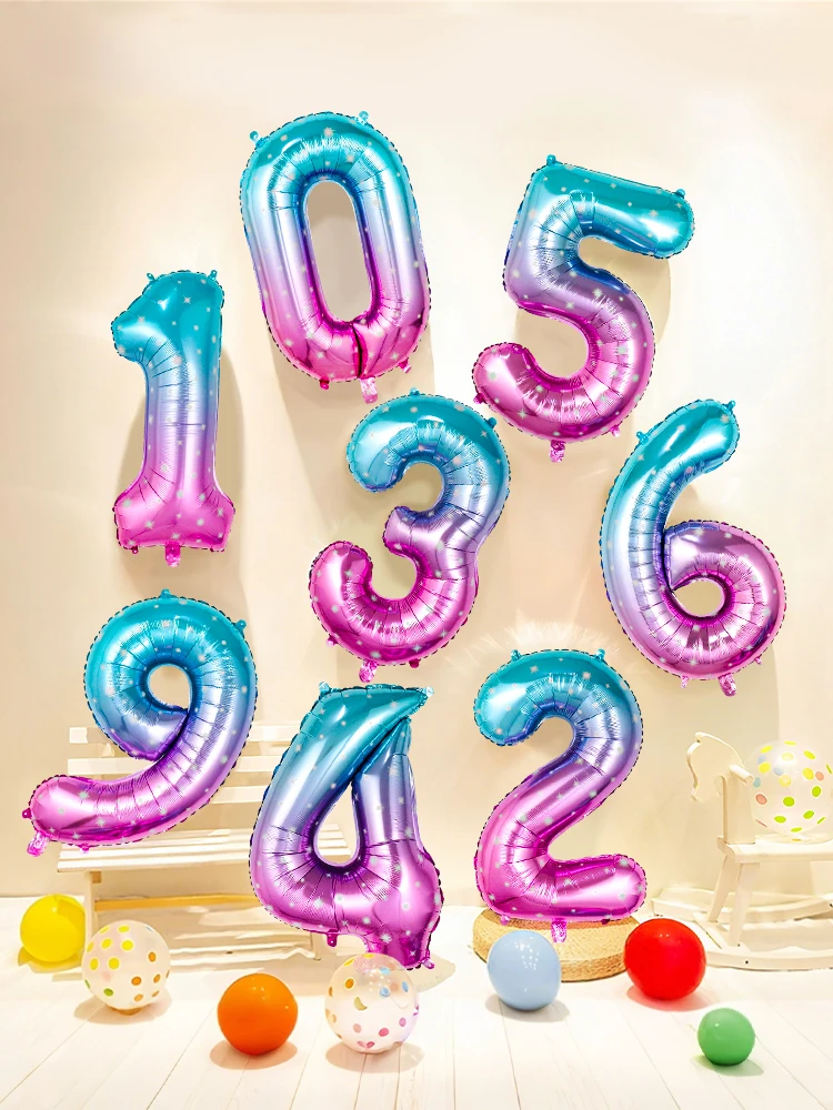 Ballons à chiffres dégradés 32 pouces 0-9, 1 pièce, pour fêtes d'anniversaire, séances photo, thèmes fantastiques du ciel étoilé, décorations d'anniversaire