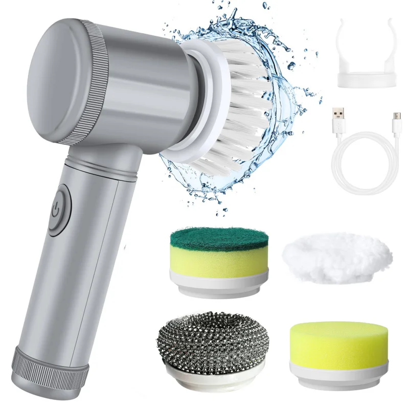 Electric Spin Scrubber Cordless Electric Cleaning Brush with 5 Replaceable Brush Heads Adjustable Extension Handle Power 2024