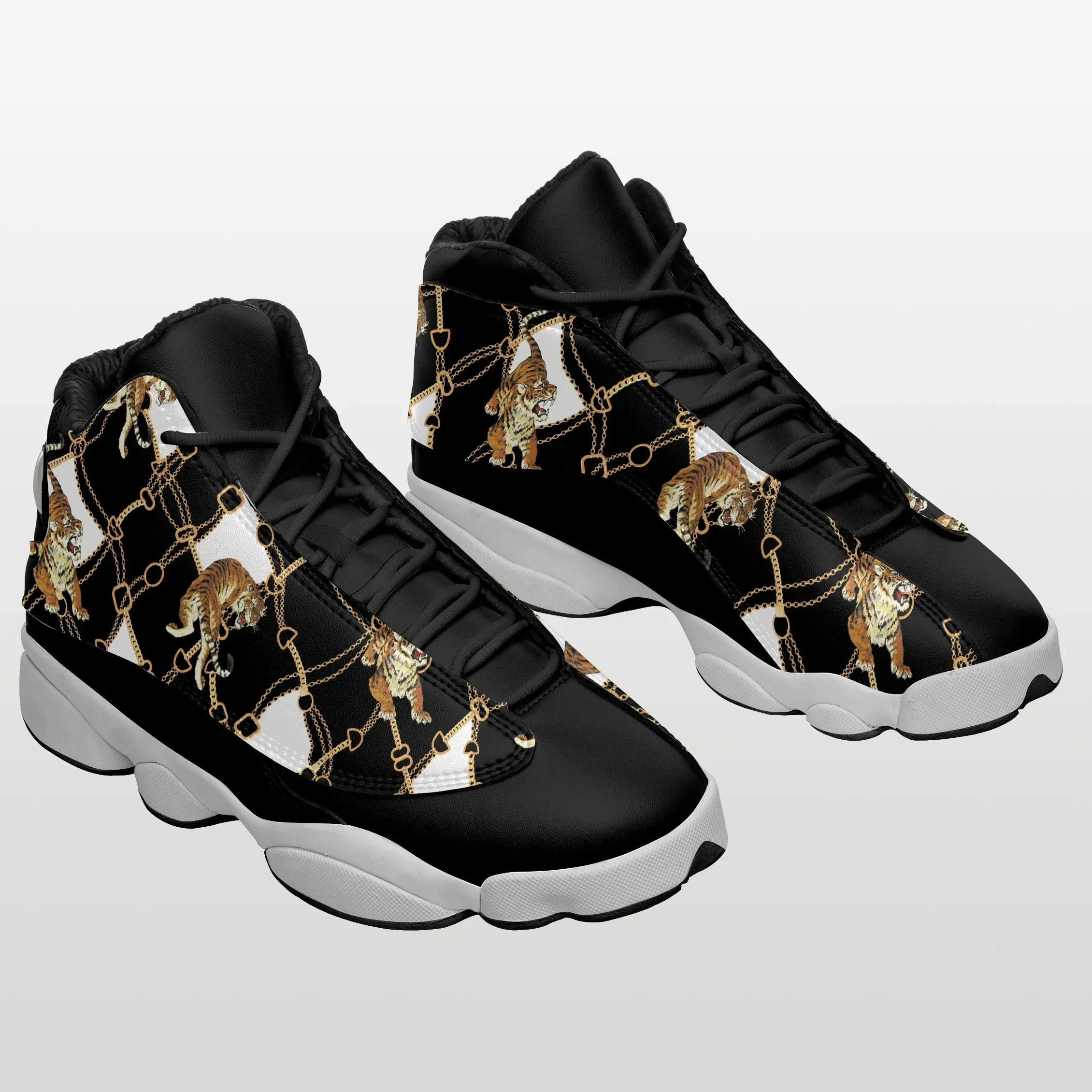 

Basketball Shoes for Men Lace-Up High Top Sneakers Mens Baroque Chain Tiger Basketball Shoes Breathable Sneakers Walking Shoes