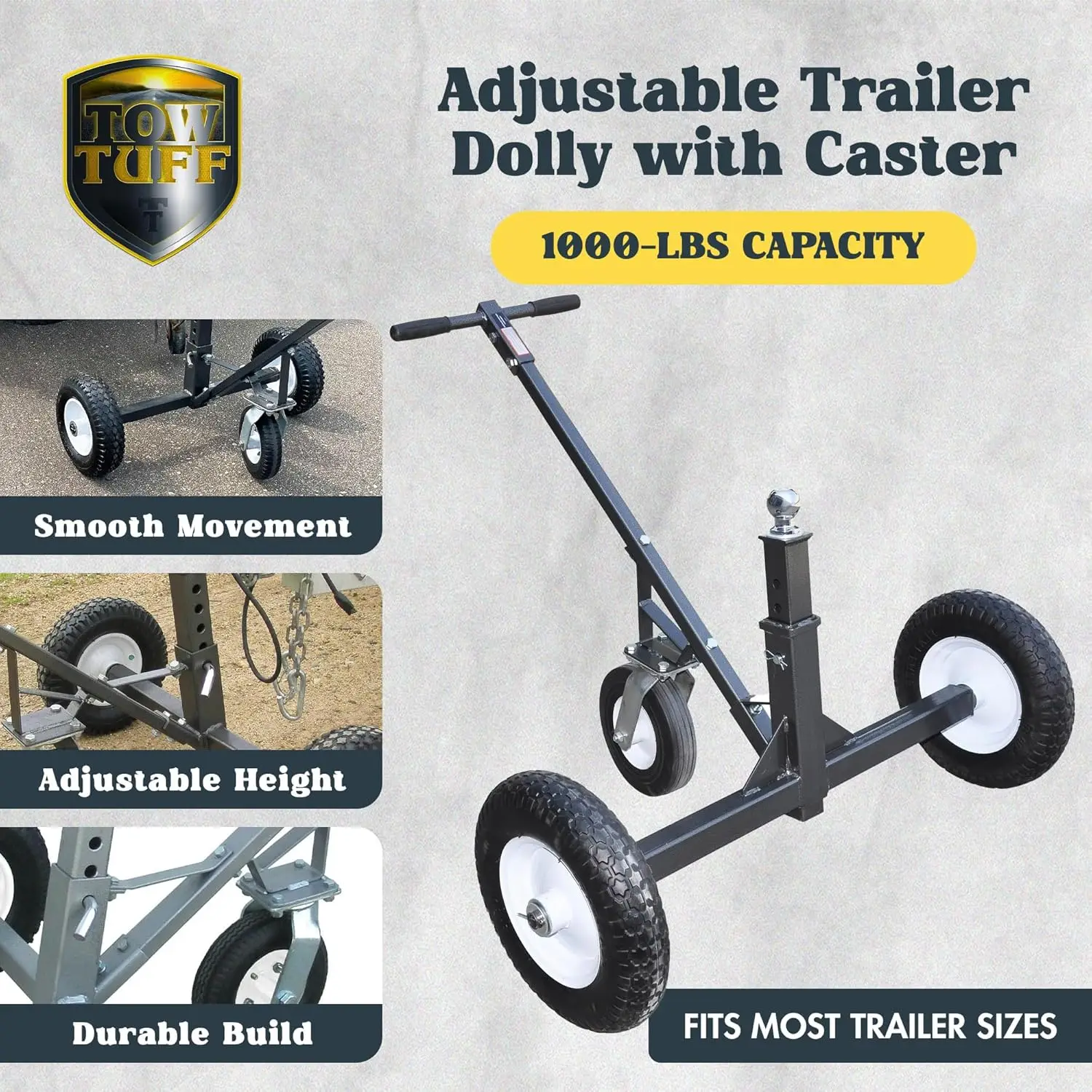 ustable Steel 1000 Lb Heavy Duty Trailer Dolly W/ Caster (Open Box)