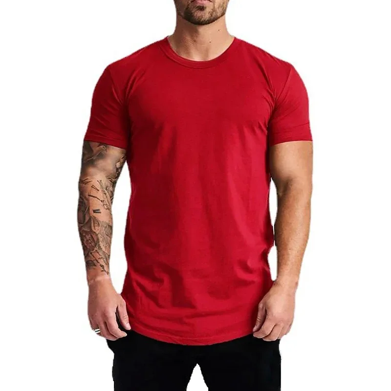 Summer Cotton Sports T-Shirts Mens Slim Fit Gym Fitness Male T Shirt Casual Running Bodybuilding Man Jogging Workout Clothing  ﻿