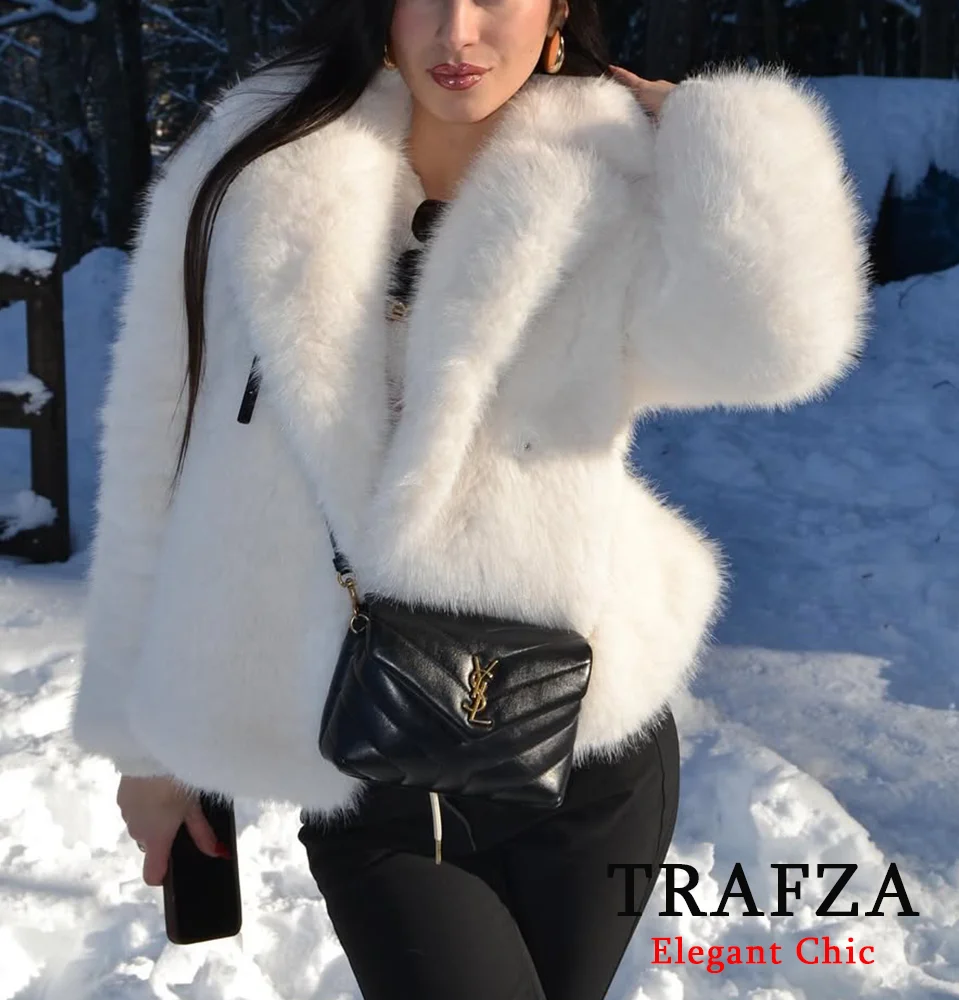 TRAFZAผู้หญิงฤดูใบไม้ร่วงฤดูหนาวFaux Fur Coatขนสัตว์หลวมเสื้อใหม่ 2025 แฟชั่นElegant High StreetหนาWarm Coat