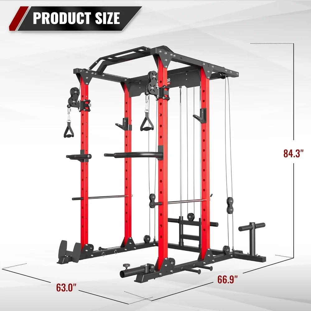 Power Cage, PLM03 1400 lbs Multi-Function Power Rack with Adjustable Cable Crossover System and More Training Attachment