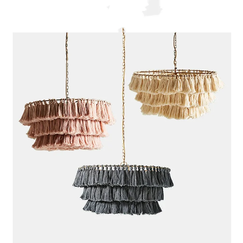 Modern Caramel Pink Tassel Ceiling Chandelier For Bar Hotel Bedroom Restaurant Light Yellow Blue Led Lamp