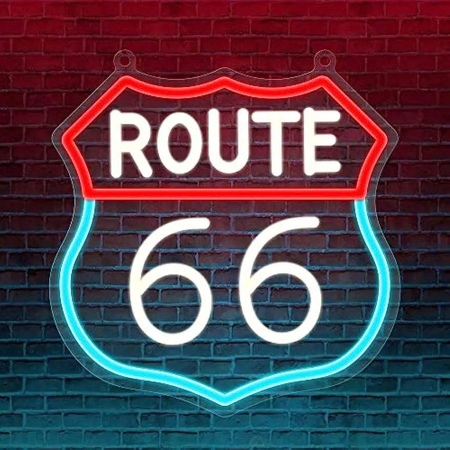 Route 66 Neon Sign Wall Decor American Highway Main Street of America Mother Road LED Night Light for Room Decor Kids Boys Gift