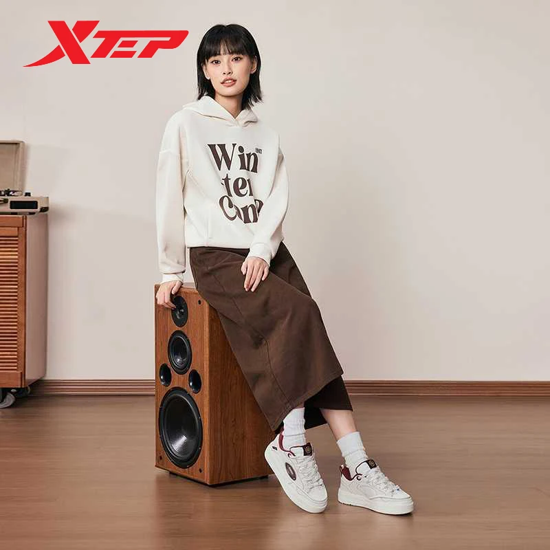 Xtep Low Skateboarding Shoes for Women 2025 Spring Thick Sole Heightening Breathable Light luxury Retro Sneakers 875118310017