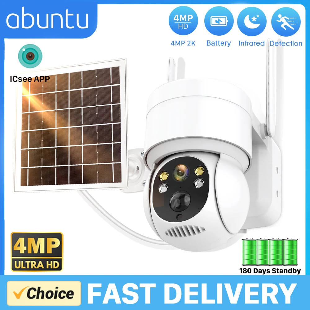 

4MP 2K Outdoor Wireless Surveillance Camera Wifi 5X Zoom PTZ Camera With Solar Panel 180 Days Standby PIR Human Detection ICSEE