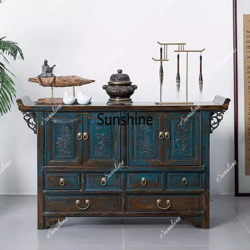 Chinese-style entrance retro warped head cabinet makes old dining side cabinet