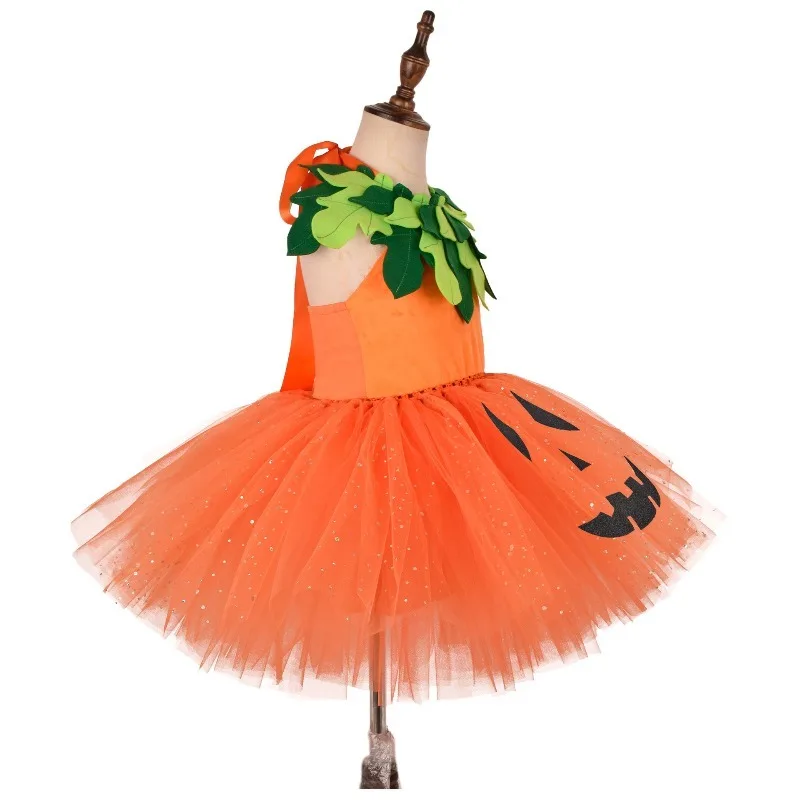 Kids Halloween Pumpkin Themed Dress, Children's Day Stage Performance Outfit, Exquisite Suit Suitable for Parties and Stages