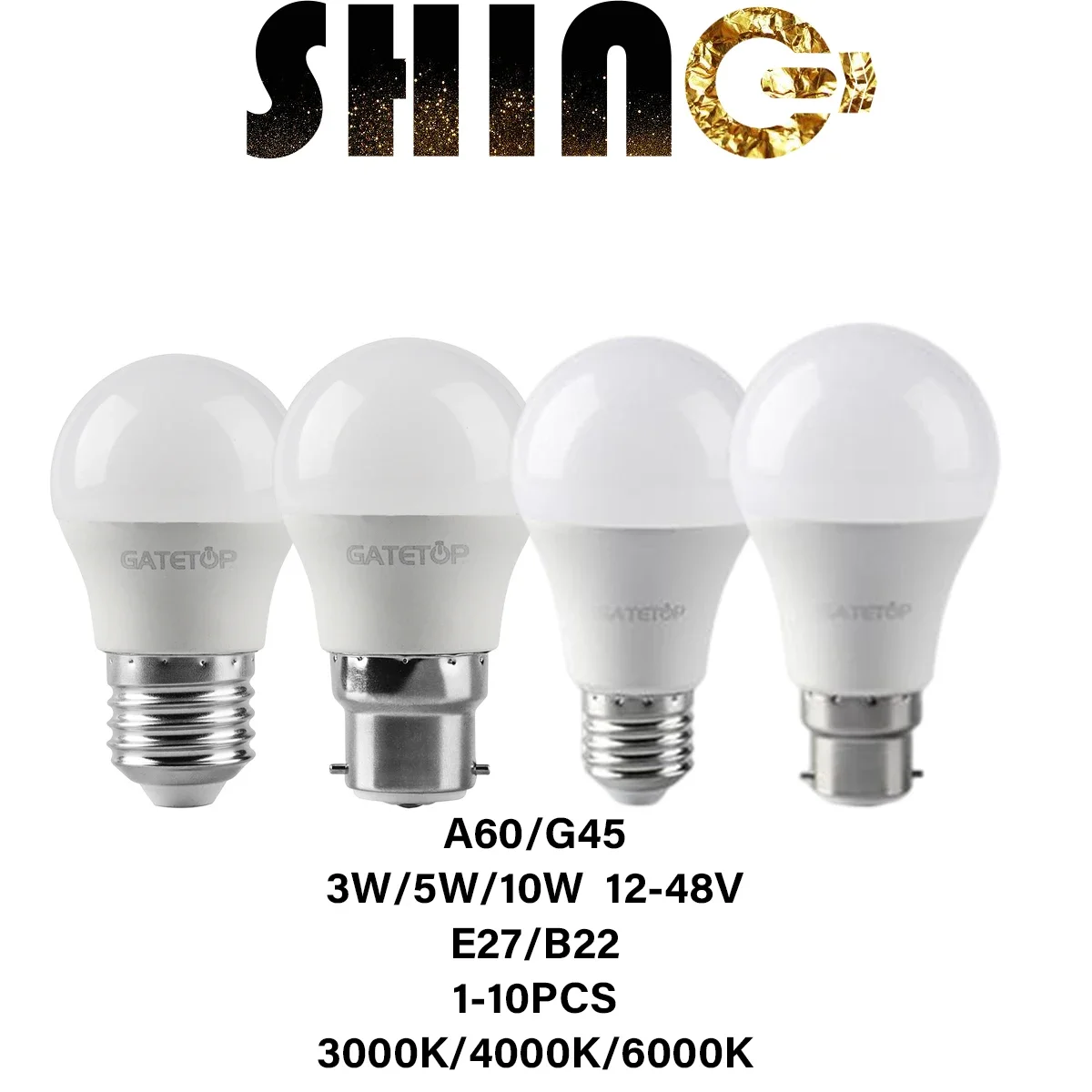 

1-10pcs LED Bulb Low Voltage AC/DC12-48V 3W/5W/10W No Strobe E27 B22 3000K/4000K/6000K Light for Home and Office Lighting