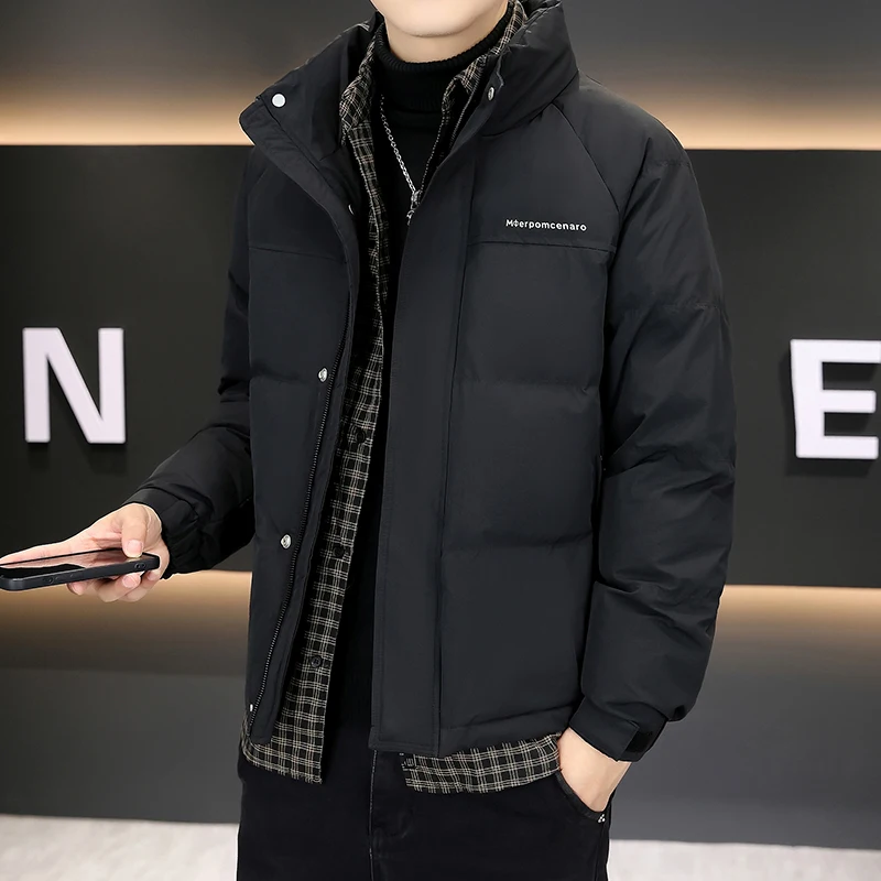 

Men's Winter Thiened Warm ort Cotton Jaet irt Collar Fake Two-Piece Pure Color Korean Sle Youth Casual Long Sve