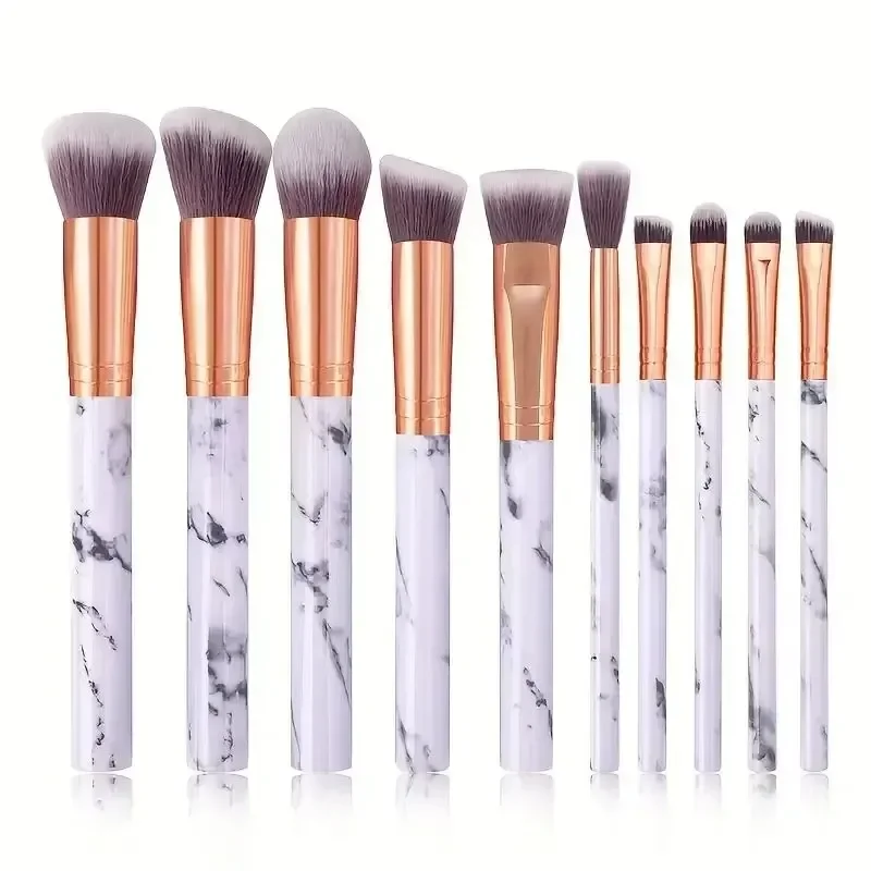 10 Pcs Marble Makeup Brushes Premium Synthetic Kabuki Foundation Blending Face Powder Blush Concealers Eye Shadows Brushes