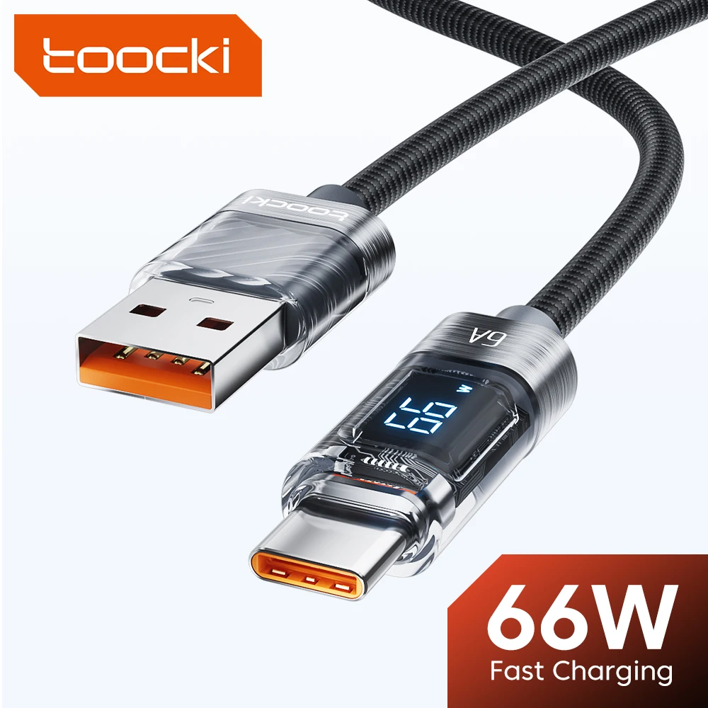 Toocki 6A USB Type C Cable Fast Charing for Huawei P40 Pro P30 Xiaomi 12 Samsung S21 POCO 66W Fast USB Type-C Charger Data Cord