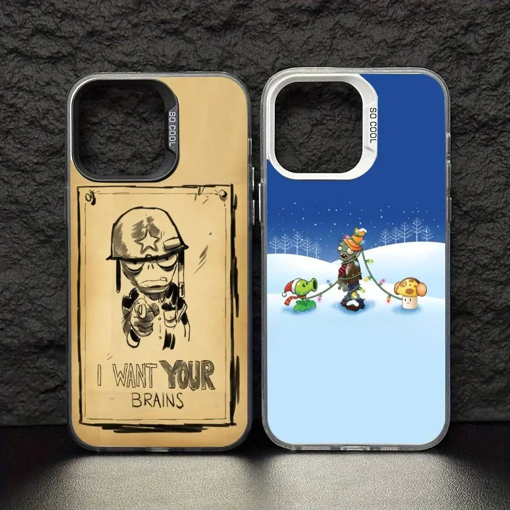 

P-Plants VS Z-Zombies Phone Case For iPhone 17 16 15 14 13 12 11 Pro Max Plus Silver Matte Black Cover