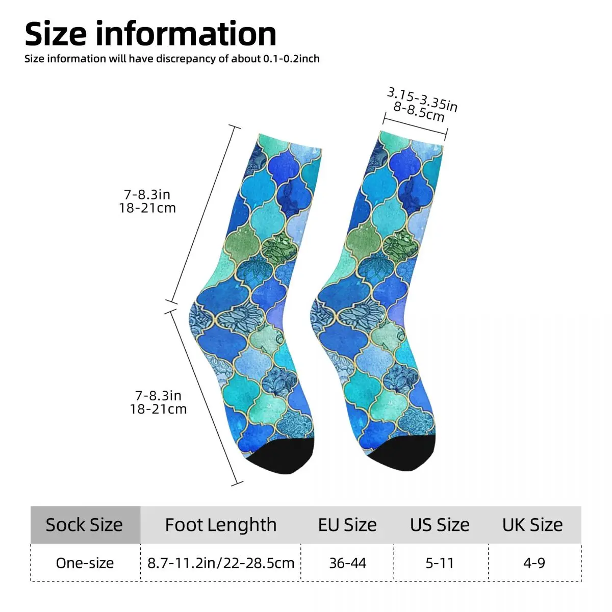 Cobalt Blue, Aqua & Gold Decorative Moroccan Tile Pattern Socks Harajuku Super Soft Stockings All Season Long Socks Accessories