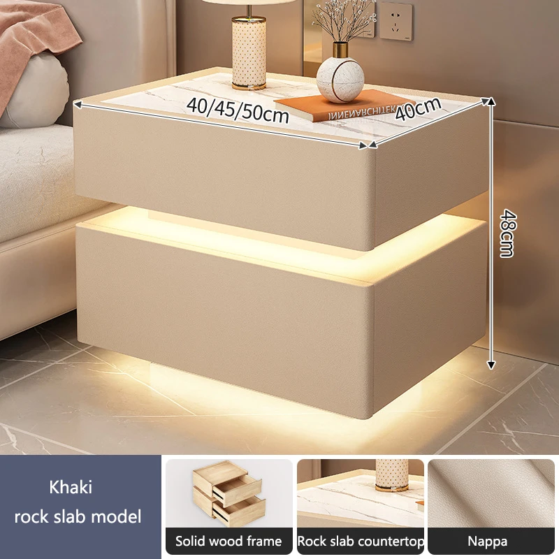 Led Light Wireless Charging Bedside Table With Light Bedroom Full Solid Wood Password Lock Bedside Storage Cabinet