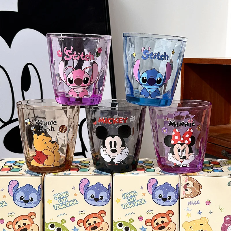 Детская чашка для полоскания рта в стиле аниме, 310 мл, Lilo&Stitch, Disney, Микки Маус, Винни-Пух, утолщенная чашка для воды, противоударная, кристаллическая, с защитой от падений