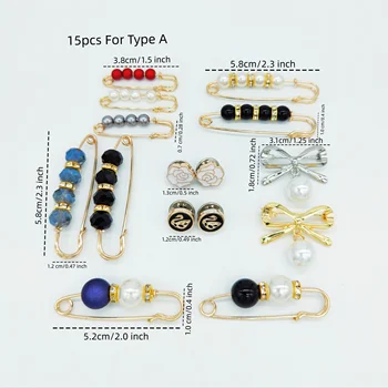 15 Pieces/Set Of Fashionable Pin Brooches, Anti-exposure, Adjustable Waist Size, Practical And Elegant Jewelry