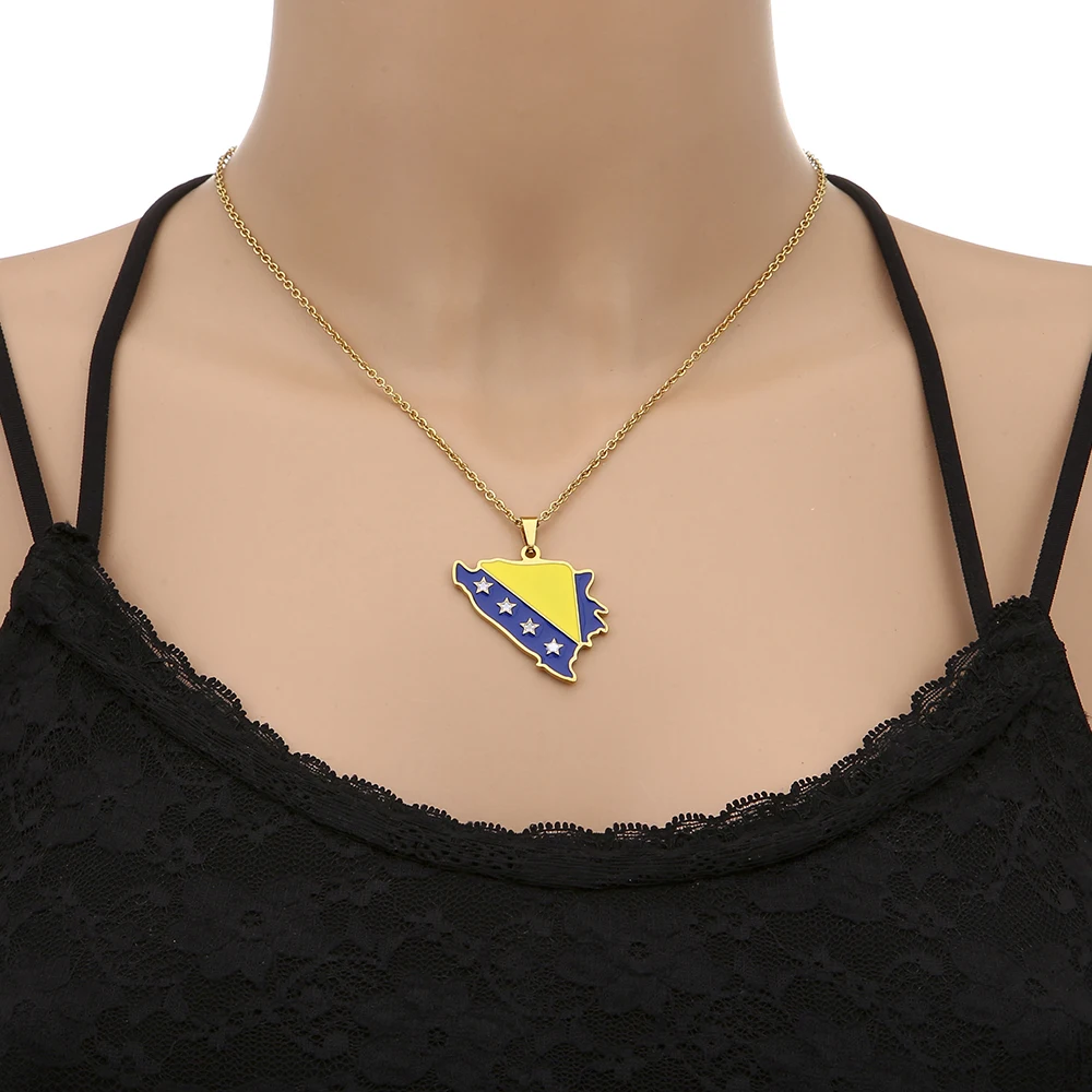 Bosna i Hercegovina خريطة العلم قلادة قلادة الفولاذ المقاوم للصدأ البلقان بوسينا وهيرتزوجويا الرجال النساء خرائط مجوهرات هدية #1
