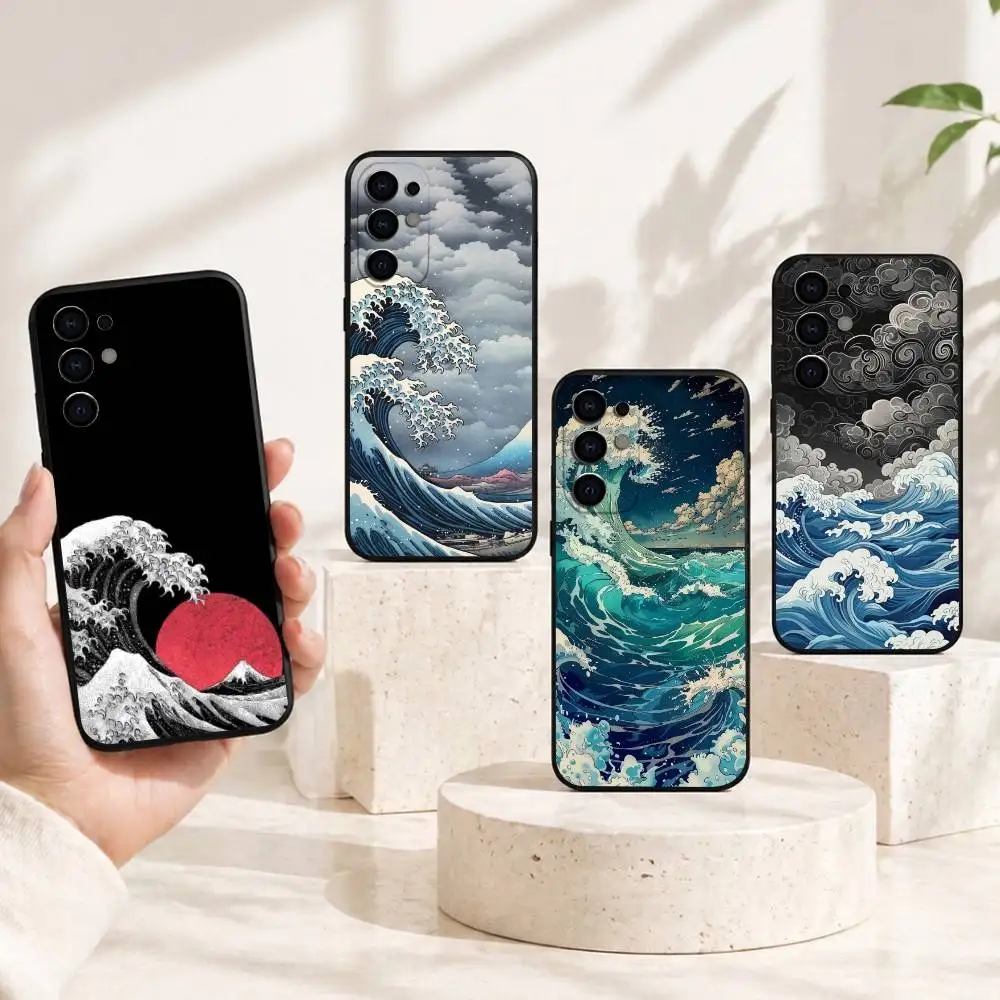 Japan The Great Wave Art Phone Case For Samsung S25,S24,S21,S22,S23,S30,Ultra,S20,Plus,Fe,Soft Silicone Black Cover