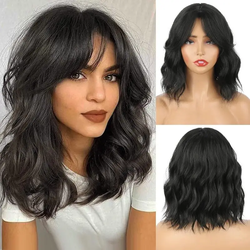 Wig: European and American women's short wavy hair with bangs wig set