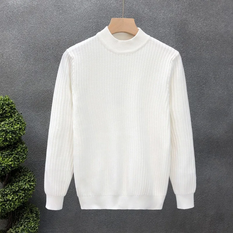 Autumn Winter Men\'s Clothing Solid Color Pullover Lantern Long Sleeve Half High Collar Casual Fashion Sweater Knitted Tops