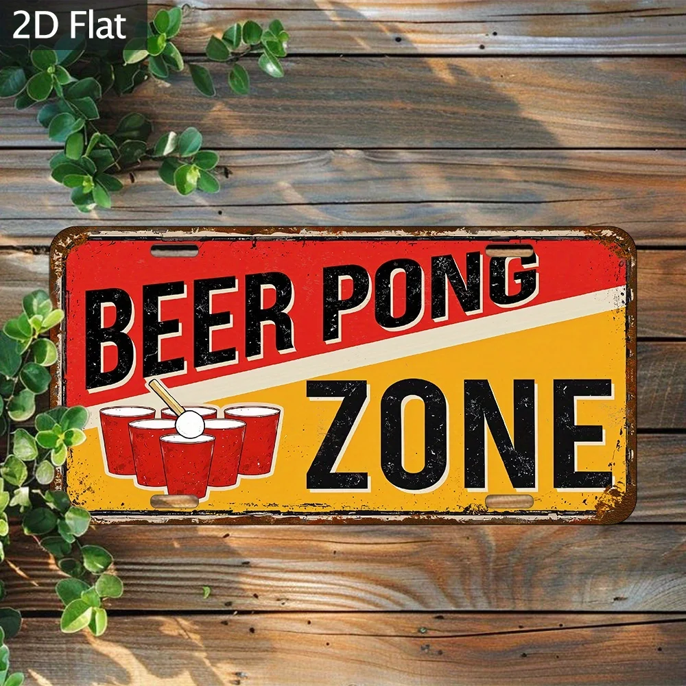 2D Flat -Vintage Aluminum Wall Sign, 1pc - Retro Industrial Sign for Beer Pong Area Measuring 12X6 Inches (30X15Cm) with Red