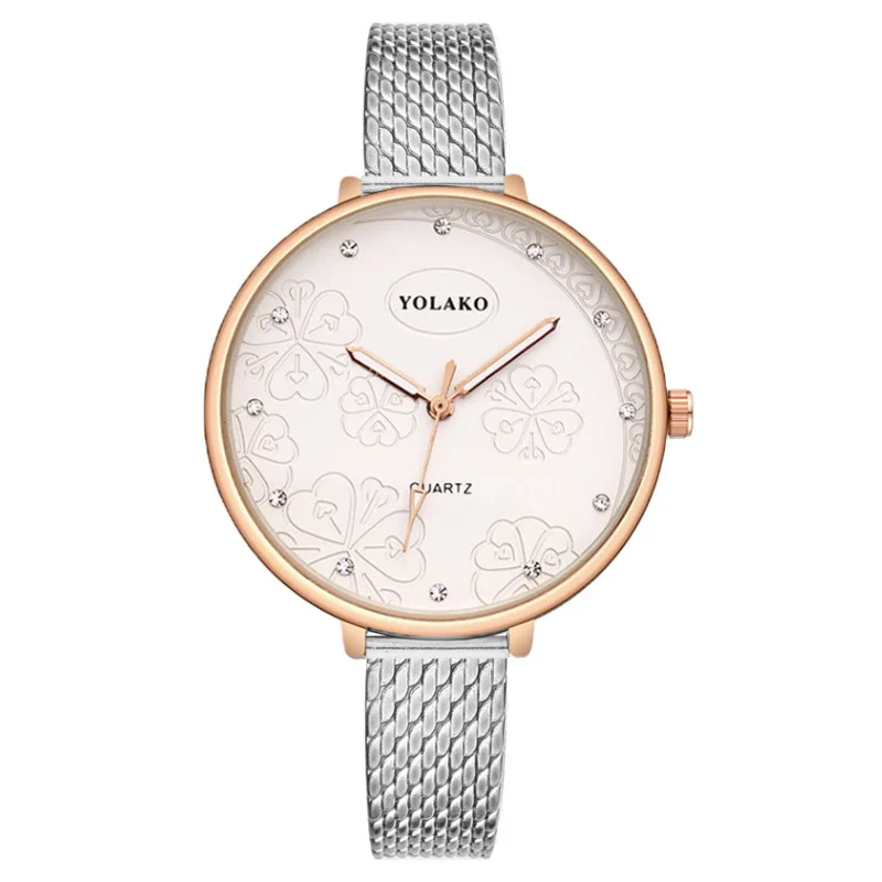 Relógio impresso com diamante para mulheres, Plástico com pulseira de quartzo, Relógios elegantes