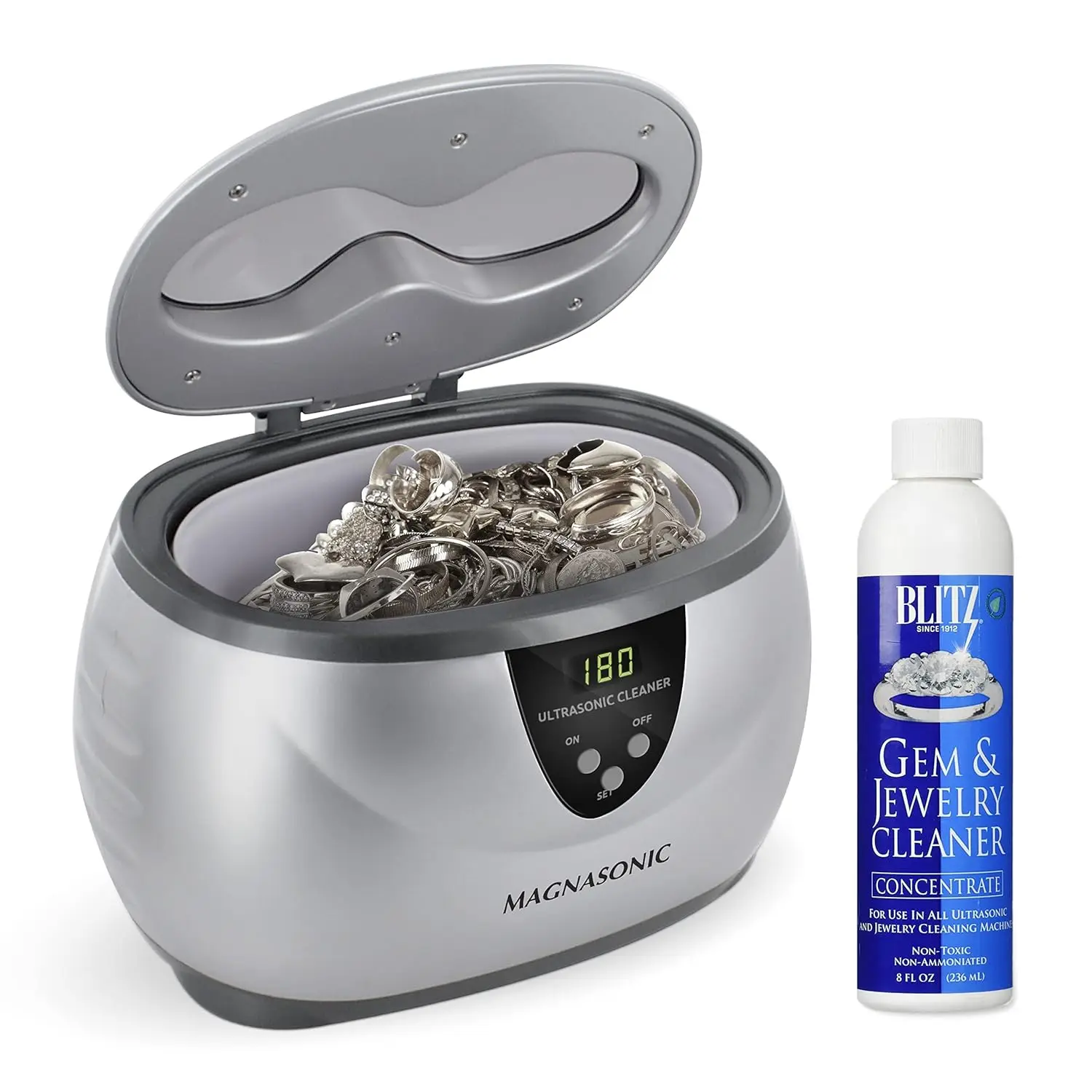 

Ultrasonic Cleaner with 20oz Stainless Steel Tank, Digital Timer, 5 Modes, Includes 8oz Jewelry Cleaning Solution for Glasses