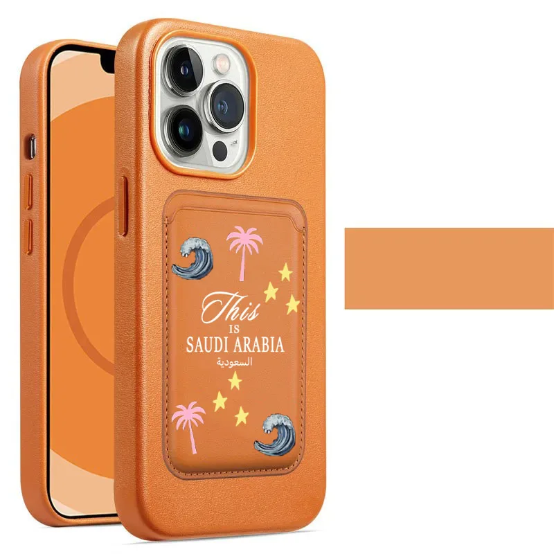 Funda magnética de cuero PU de lujo para Iphone, carcasa Magsafe de Arabia Saudita, Plams, Camels, Stars, 16, 14, 12, 13, 15 Pro Max Plus