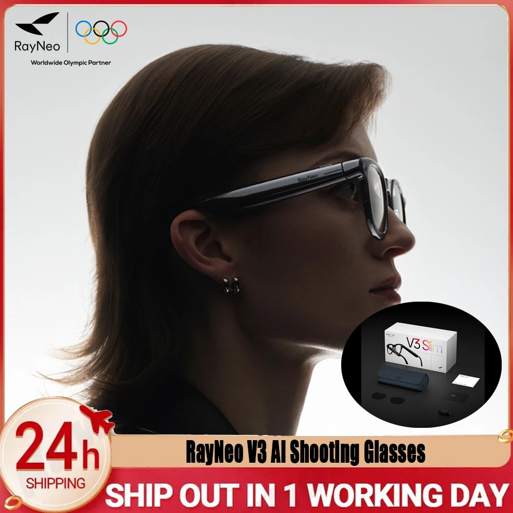 

RayNeo V3 AI Camera Glasses IMX681 Sensor 12M Pixels 4K Photo 1080P Horizontal Video 40-Min Quick Charge Bluetooth Audio