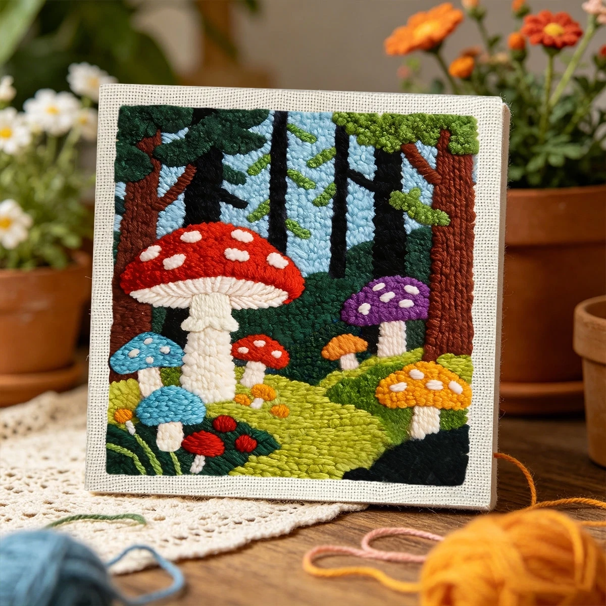 1 Set Waldpilze DIY-Stickerei-Set für Anfänger, Stickerei-Starter-Kit, Kreuzstich-Kunstgeschenk, Nadelarbeiten – Detail 3