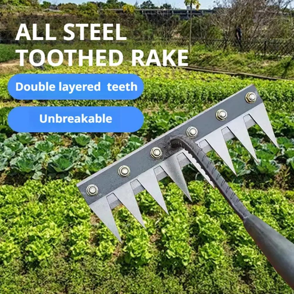 

5/6/7/8 Teeth Garden Hand Rake Farm Tool Weeding Scarifier Agricultural Nail Harrow Metal Harrow Garden WeedingTool