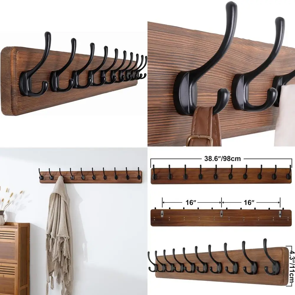 

Настенная вешалка для одежды из соснового дерева с 10 крючками для подвешивания одежды, халатов и полотенец