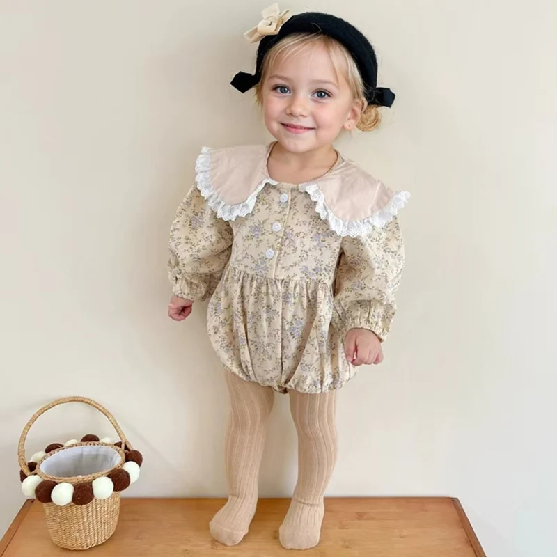 Herbst Frühling Neugeborenen Baby Mädchen Bodys Lange Ärmeln Baumwolle Spitze Blume Infant Baby Mädchen Overall 0-24M Kinder kleidung