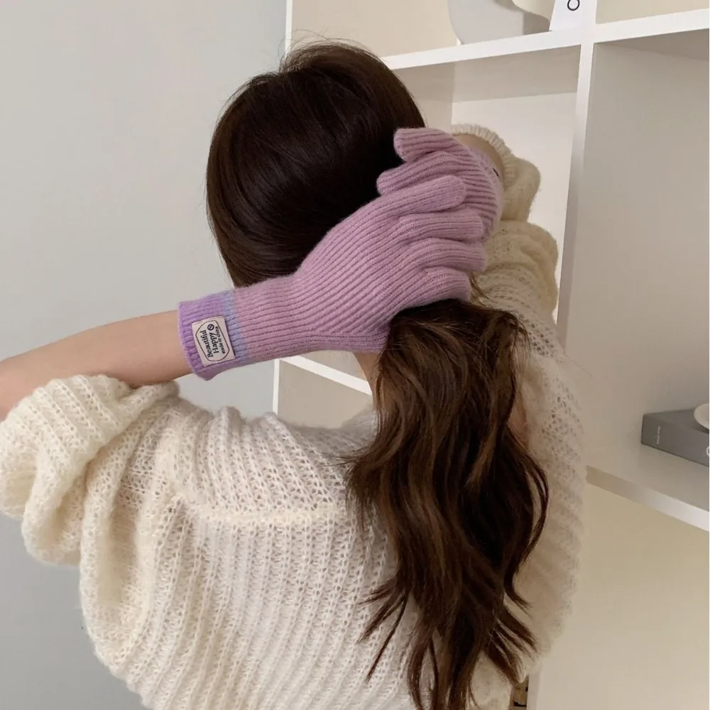 قفازات كاجوال طويلة الأصابع بلون سادة، قفازات شتوية تعمل باللمس، قفازات محبوكة مقاومة للرياح، ركوب الخيل في الهواء الطلق #2