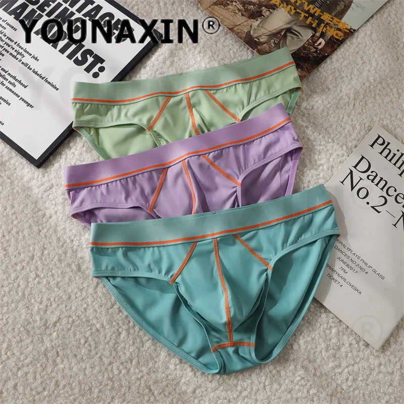 6 Pieces Men's Ice Silk Briefs Comfort Low Waist Sexy Bulge Big Pouch Youth Breathable Sports Underwear M L XL 2XL YOUNAXIN