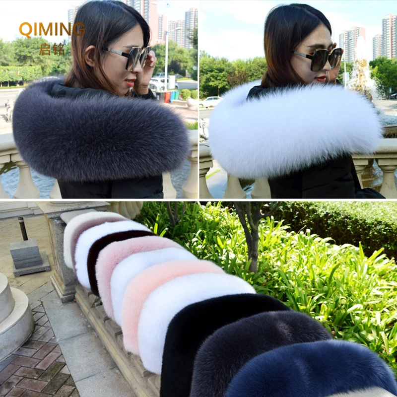 

Real Fur Collar Furry Fox Fur Scarf Warm Black Shawl Neck Warmer Women Winter Scarf Fur Scarves Men Jacket Coat Hood Fur Decor