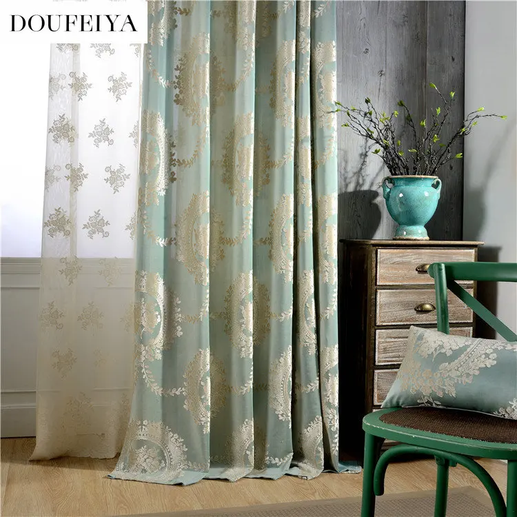 

Curtains for Living Room Bedroom European Damask Jacquard Green Luxury Drapes Shiny Velvet Window Decoration