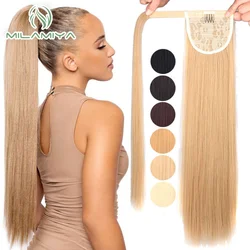 Straight Human Hair Ponytail Extensions Clip in Hair Extensions Blonde Black Wrap Around Natural Remy Hair 12-26Inch Ponytail