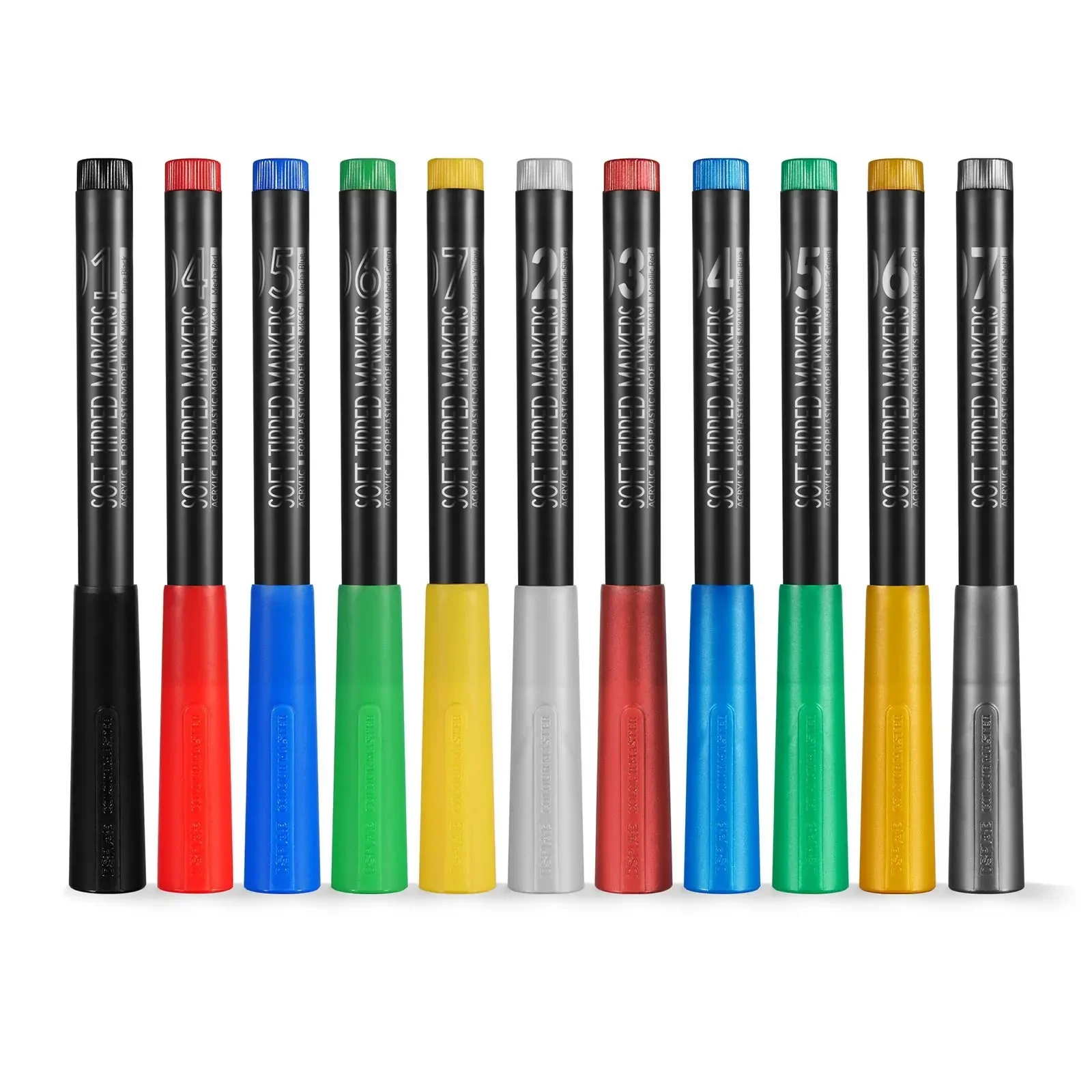 DSPIAE Soft Tipped Markers 11 Colors Brush Pen Set Paint Tool Sets Red Blue Green Yellow Black Yellow Gray Gold Radom 11Pcs/set