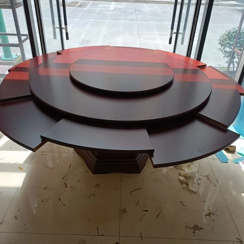 

Swivel Telescopic Dining Table Variable Large Round Table New Chinese Dining Table Solid Wood Multifunctional