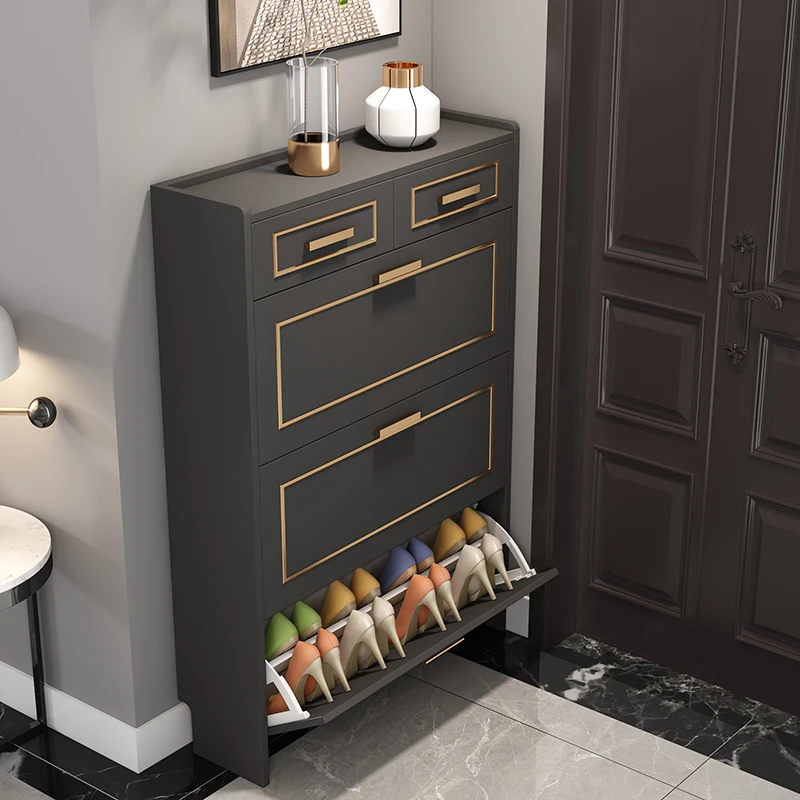 Light Luxury Ultra-Thin Tilting Shoe Cabinet Home Doorway Large Capacity Home Entrance Cabinet