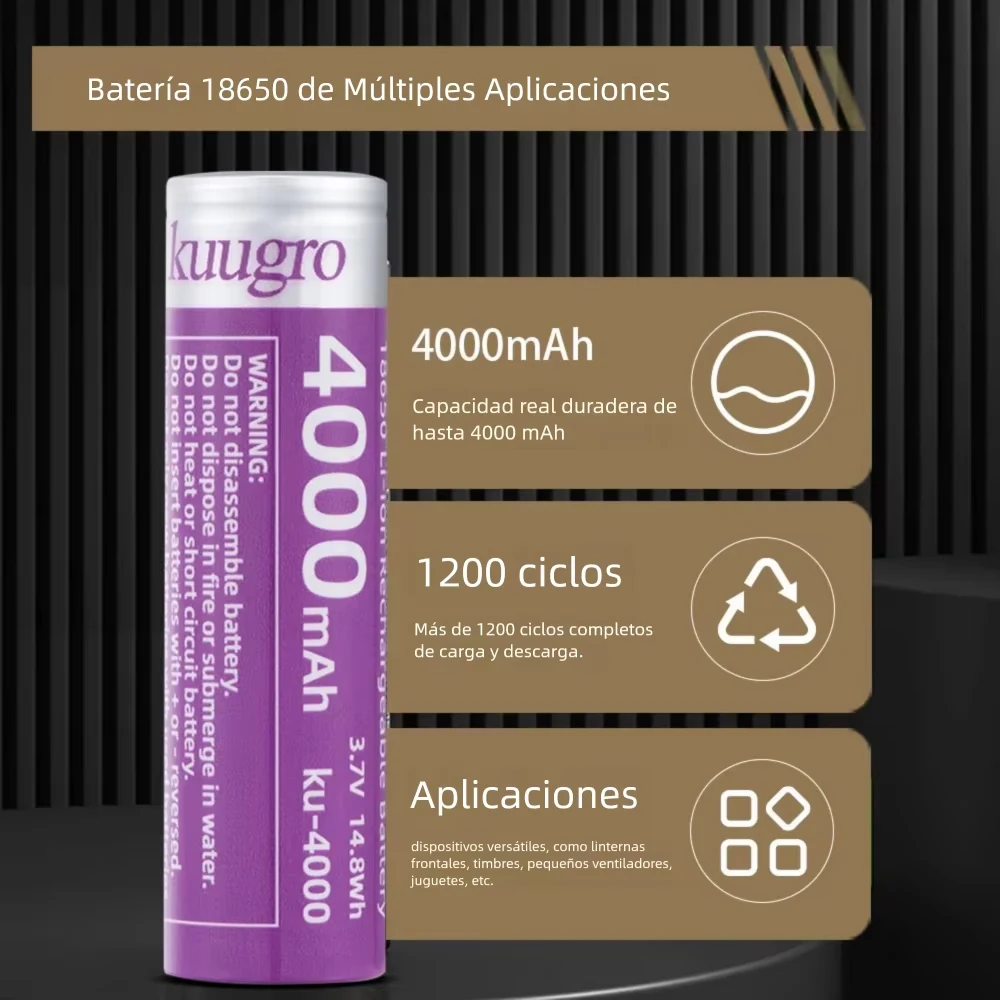 Kuugro Ku-4000 Hochleistungs-18650-Akku 4000mAh 3,7V 12A Entladung Wiederaufladbare Batterien für Taschenlampen – Detail 4