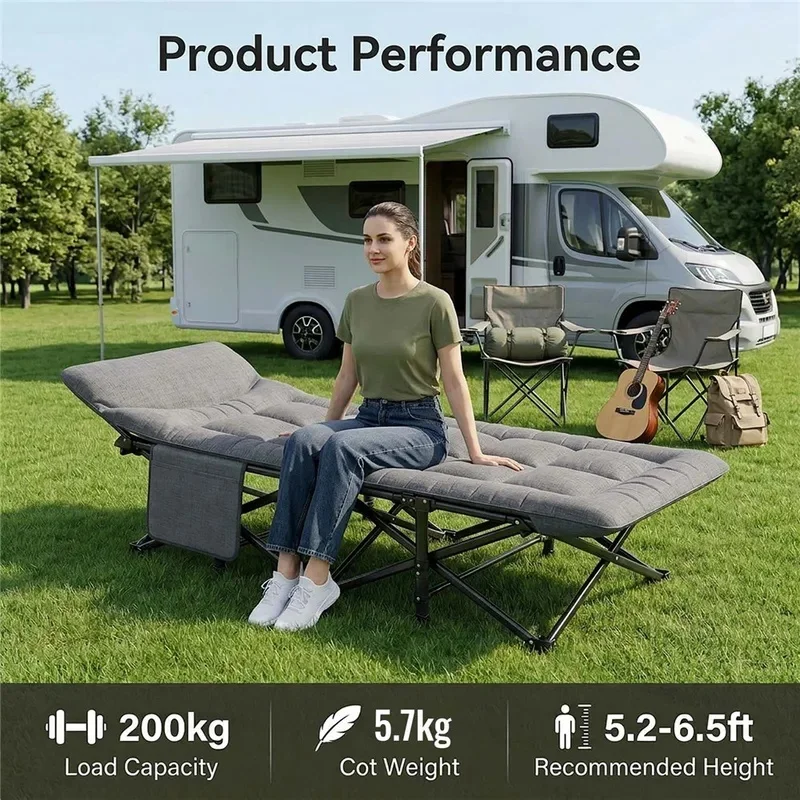 Folding Camping Cot Camp Cots Portable Heavy Duty Outdoor Camping Bed with Cushion & Cotton Pillow, Outdoor