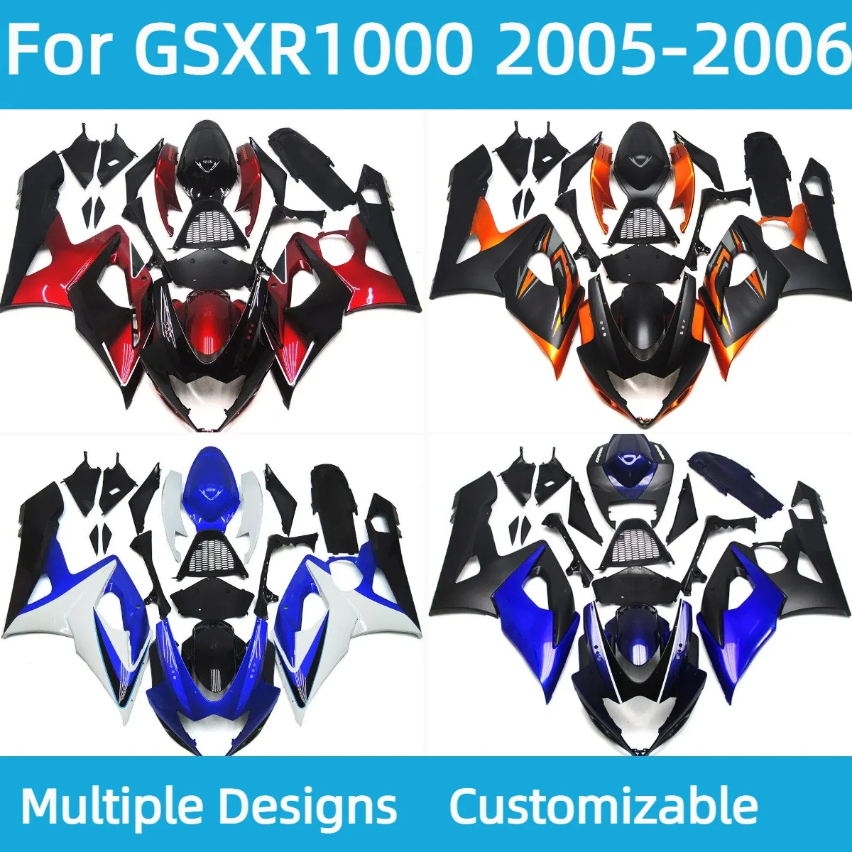 Prime Fairing Set GSXR 1000 2005 2006 Candy Red Black ABS Injection Kit Body Work Fairings Fit for GSXR1000 05 06